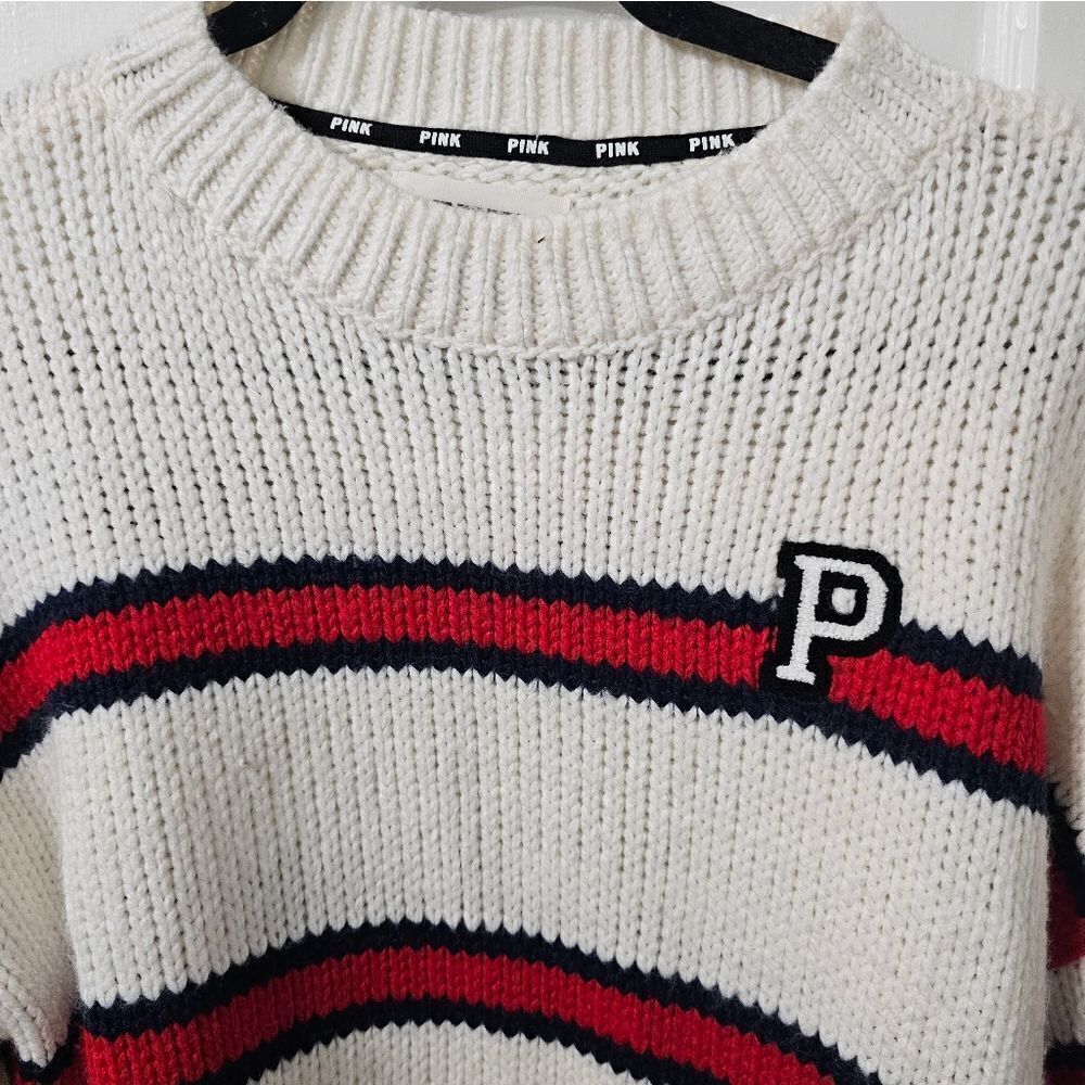PINK oversized sweater. Red, blue and cream. Like new, sz small - Picture 3 of 4